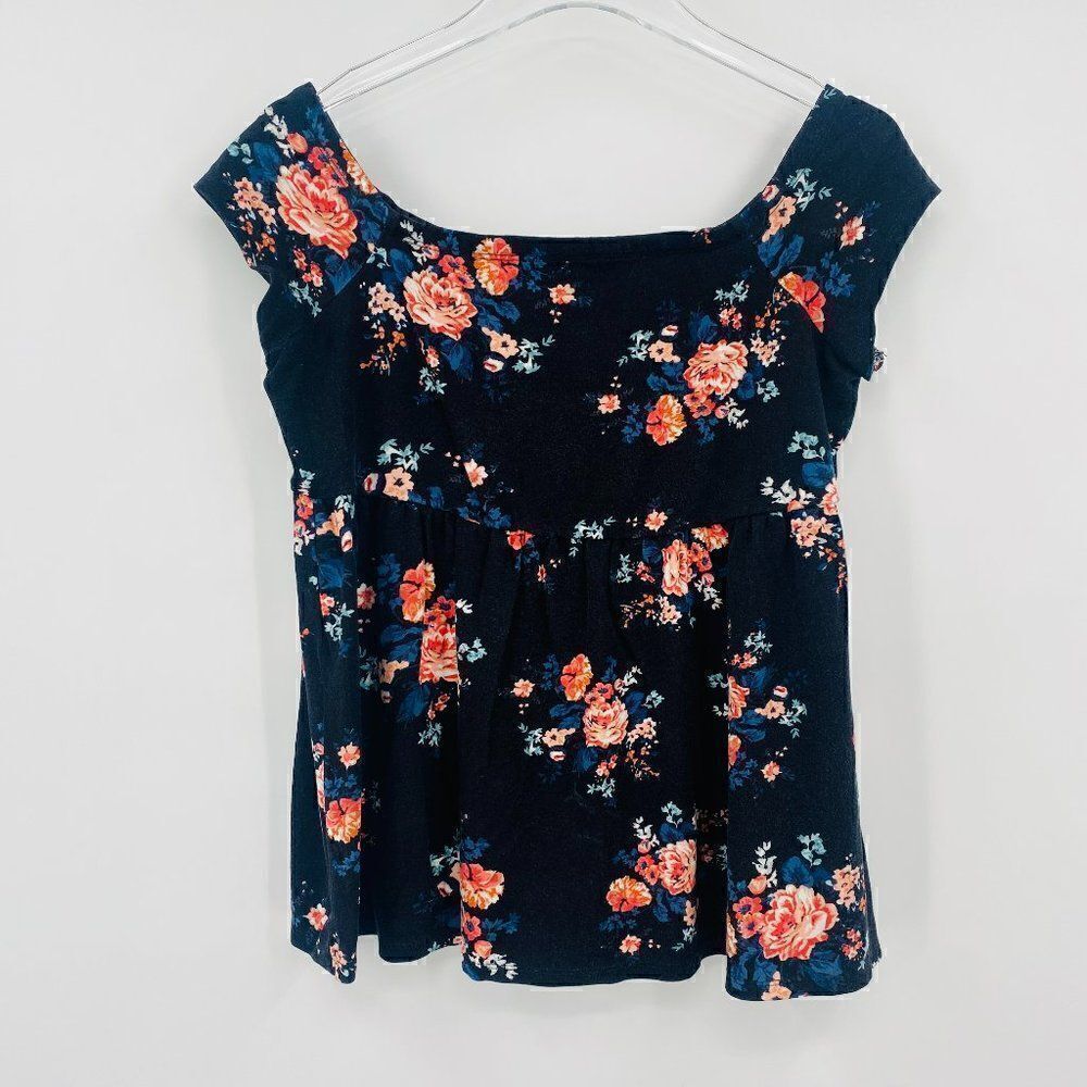 Torrid Size 00X Black Floral Off the Shoulder Jersey Knit Babydoll Top